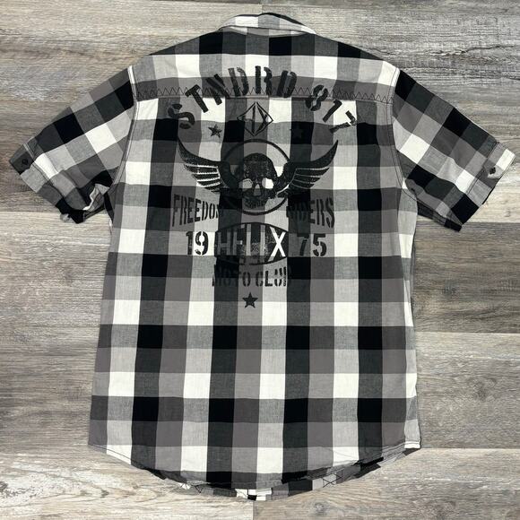 Helix Shirt Skull Wings Grunge Plaid y2k Mallgoth Cyber Biker Button Down Mens M - Picture 1 of 9